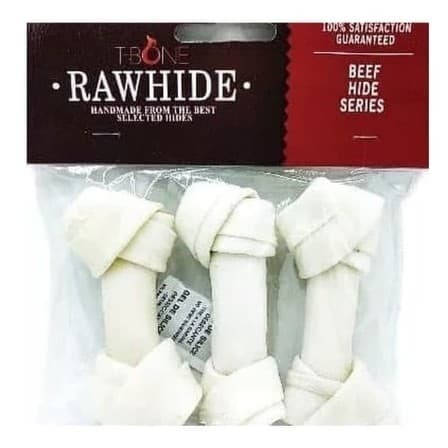 Knotted Bone Milk 5.5" isi 3 pc - T-Bone Rawhide Tulang Ikat Medium Putih 3pc Beef mix Susu - gambar 1