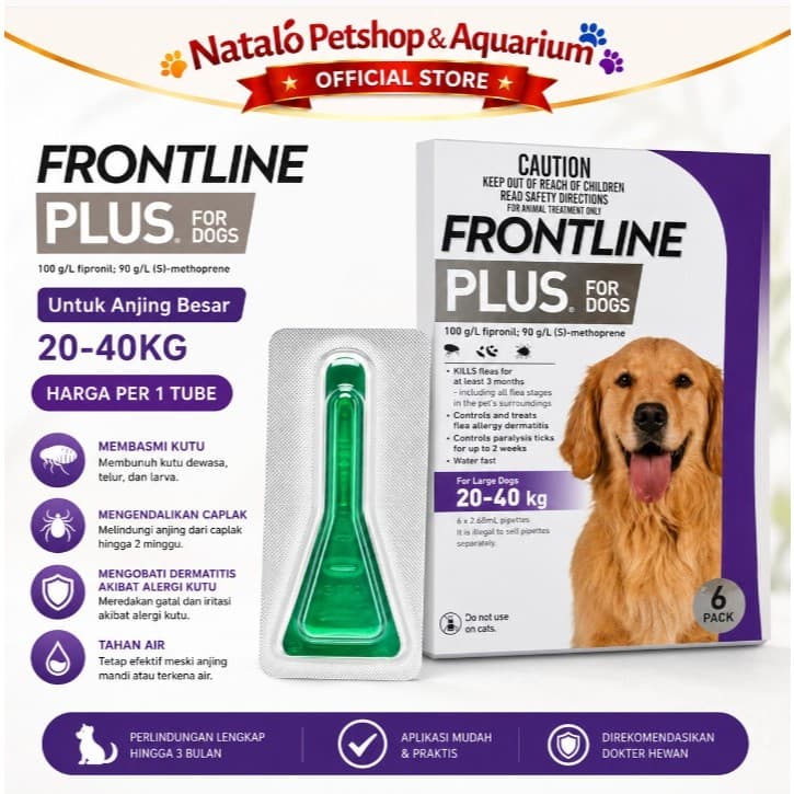 Frontline Plus for LARGE DOG - Harga untuk 1 TUBE / PIPET / AMPUL - Berat Badan 20KG - 40KG / Obat Kutu Anjing Ampuh - gambar 1
