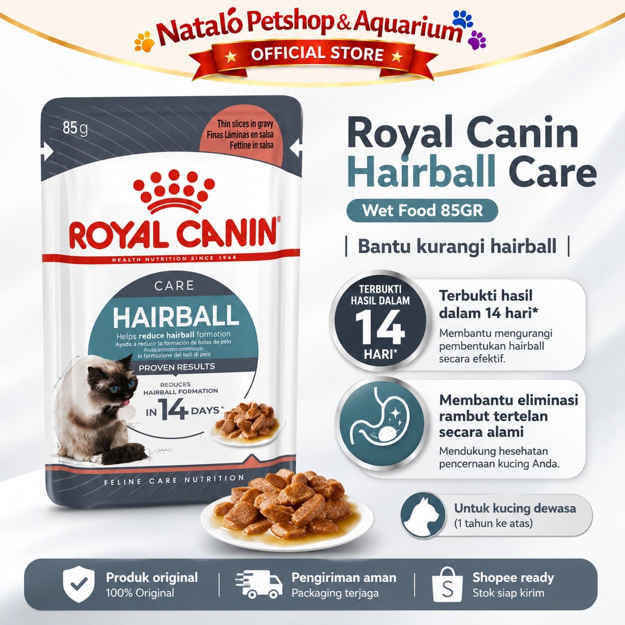 Royal Canin Hairball Care Pouch Cat Wet Food 85GR - Makanan Basah Saset Kucing untuk Hair Ball 85 GR - gambar 1