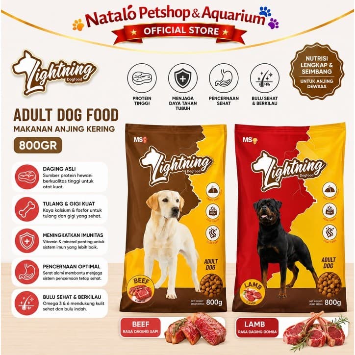 Lightning Dog 800GR Makanan Anjing Kering Beef Dog Food Starry - gambar 1