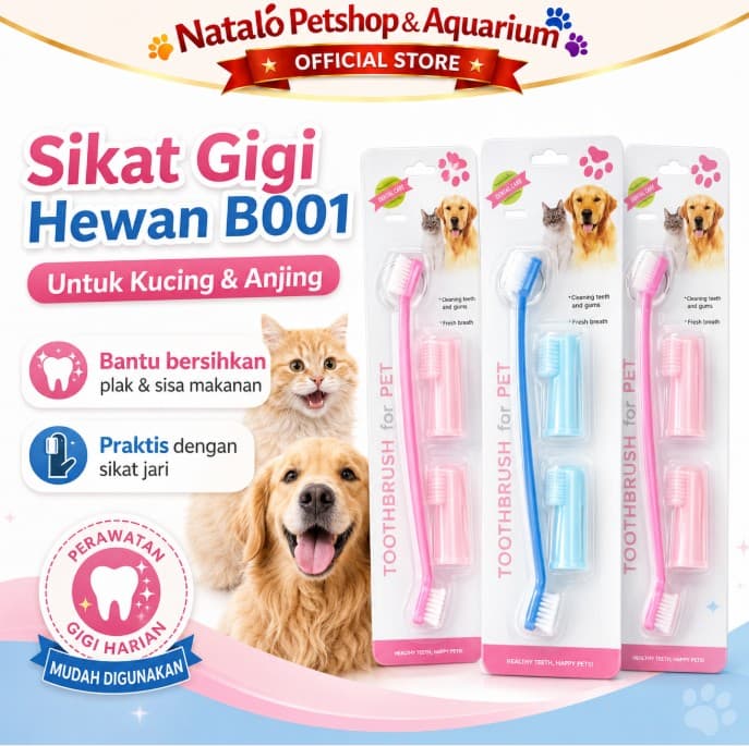 Sikat Gigi Hewan B001 + Sikat Jari | Sikat Gigi Kucing & Anjing | Pet Toothbrush Set Pembersih Gigi Hewan - gambar 1
