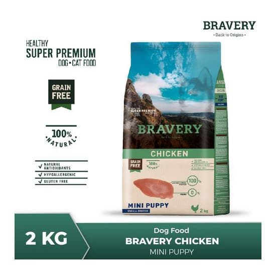 Bravery Mini Puppy CHICKEN 2KG Makanan Anak Anjing Small Breed Dog Super Premium Food Pelet - gambar 1