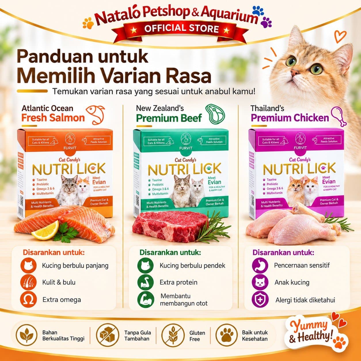 NUTRI LICK Cat Candy - Creamy Suplemen Kucing Premium 1 BOX isi (20pcs x 5gr) - gambar 3