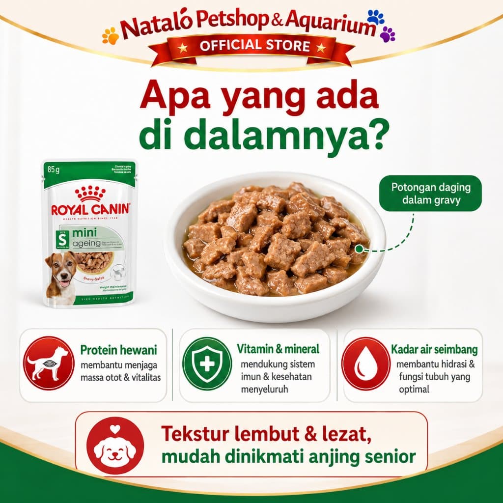 Royal Canin Mini Ageing 8+ Pouch Senior Wet Food 1 BOX isi (12pcs X 85gr) - Makanan Basah Saset untuk Anjing Tua - gambar 4