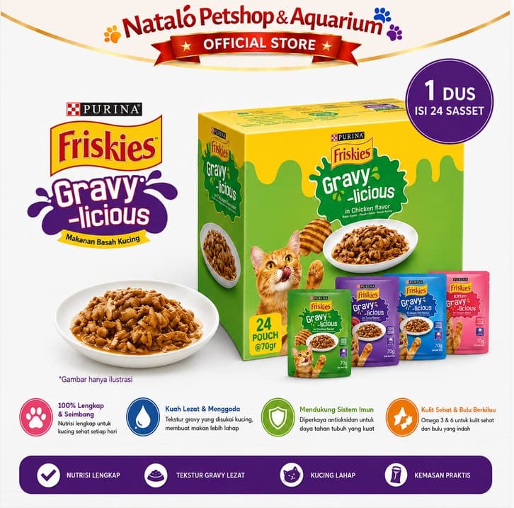 Friskies Pouch per DUS isi 24 pcs x 70GR Gravylicious - gambar 1