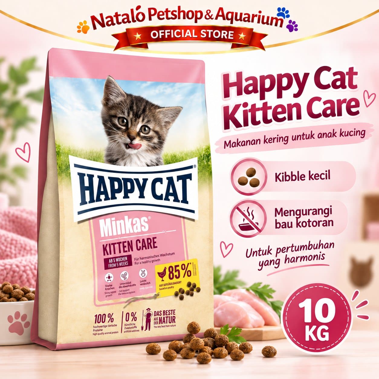 Happy Cat Minkas Kitten Care 10KG - Mother & Baby Cat Dry Cat Food - Makanan Kucing untuk Ibu Menyusui dan Anak Kucing 10 KG