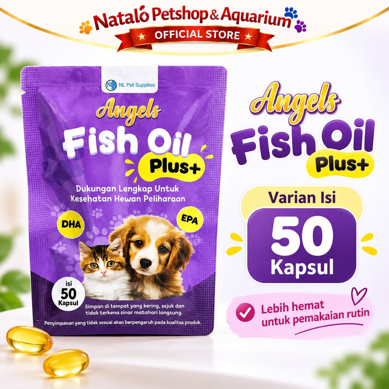 ANGELS PET CARE  Fish Oil Penambah Nafsu Makan & Vitamin Bulu isi 10 & 50 Butir / Kapsul Minyak Ikan Vitamin Hewan Kucing Anjing untuk Kesehatan - Premium Pet Cat Dog Supplement for Health Skin Coat Care - gambar 8