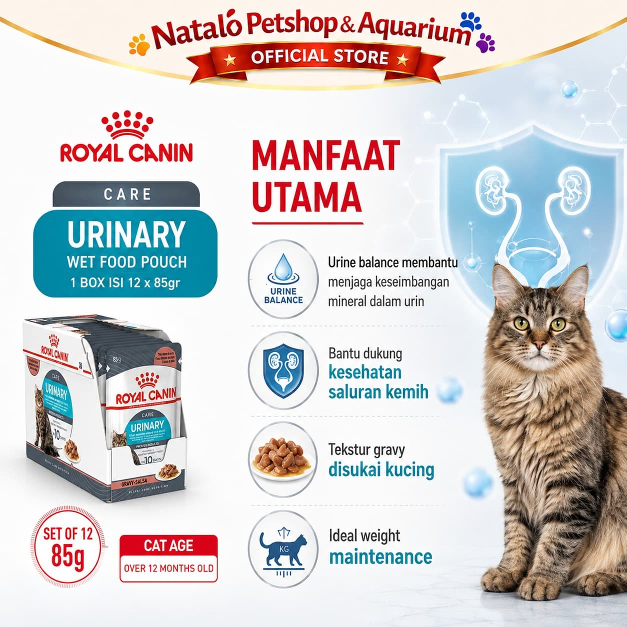 Royal Canin Urinary Care Pouch Wet Food 1 BOX isi (12pcs X 85gr) - Makanan Basah Saset Kucing Sachet - gambar 2