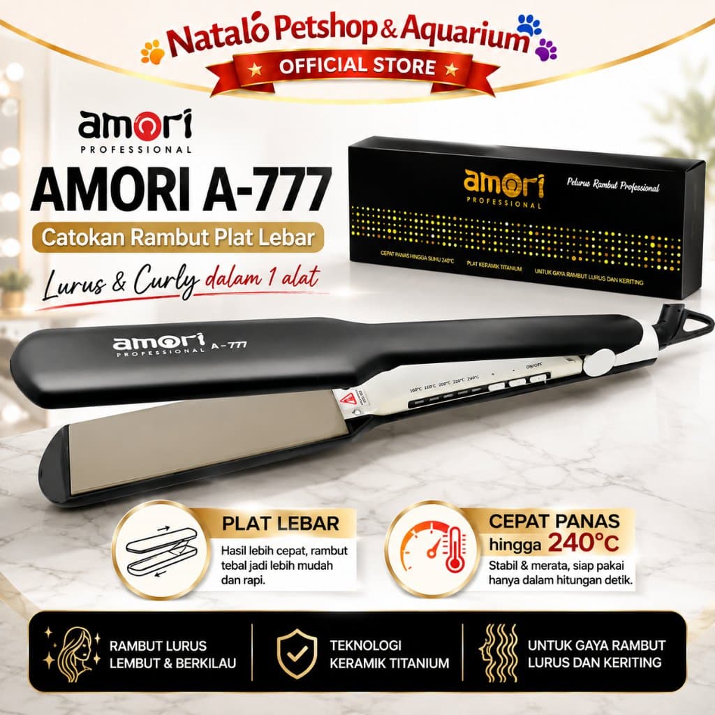 AMORI A-777/A 777 - Catokan Rambut Plat Lebar / Pelurus Rambut Professional Curly Straightener