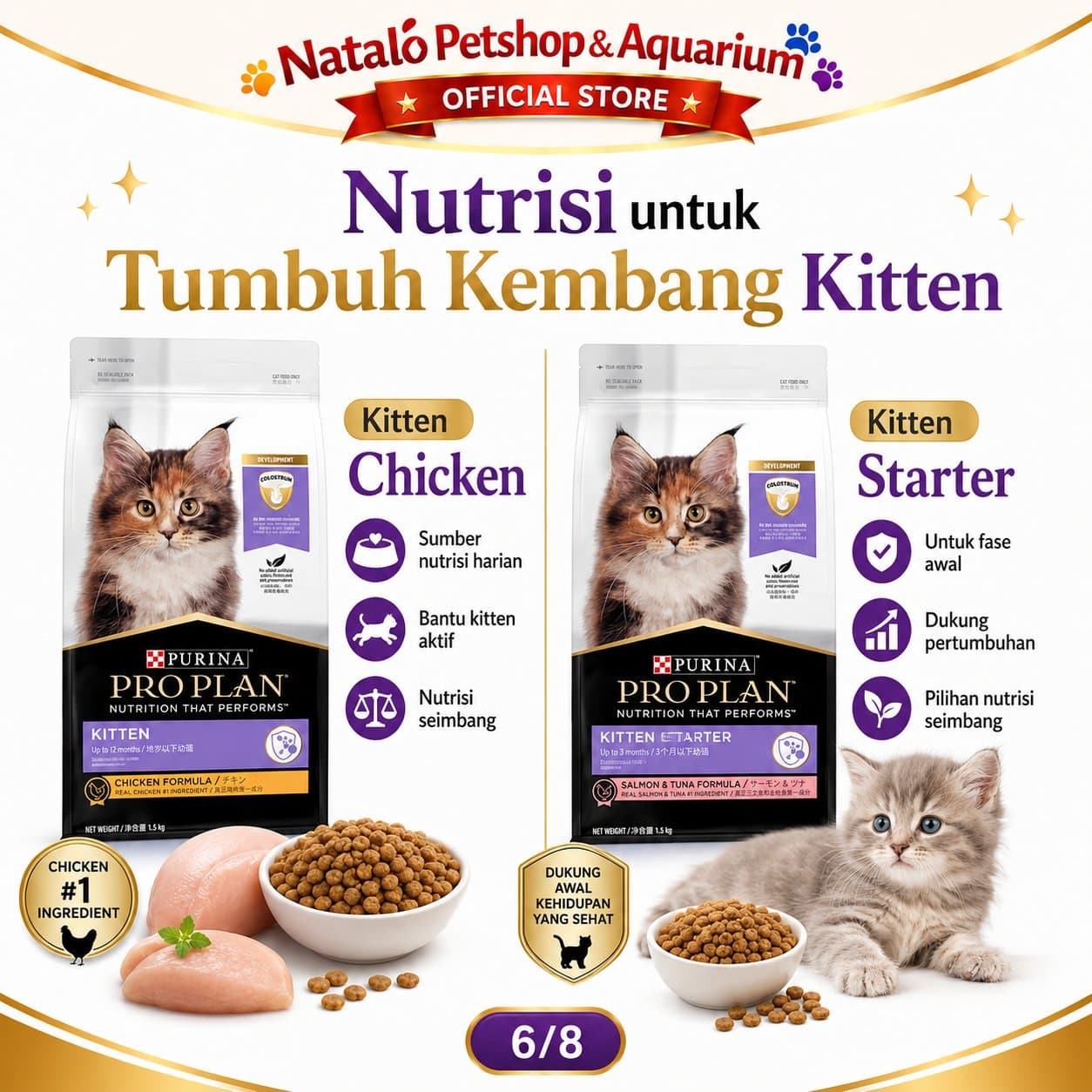 PRO PLAN Kitten Starter / Kitten Chicken 1.5KG Cat Food - Makanan Bayi dan Anak Kucing Buat Gemuk PROPLAN 1.5 KG - gambar 4