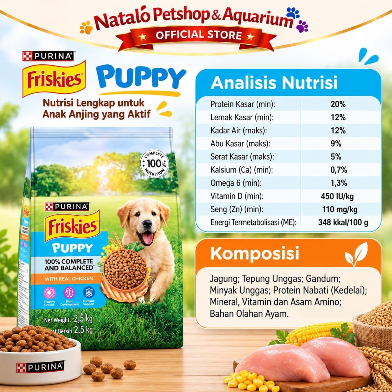 Friskies Puppy Dry Dog Food with Real Chicken 2.5KG - Makanan Kering Anak Anjing Purina Rasa Ayam 2.5 KG - gambar 4