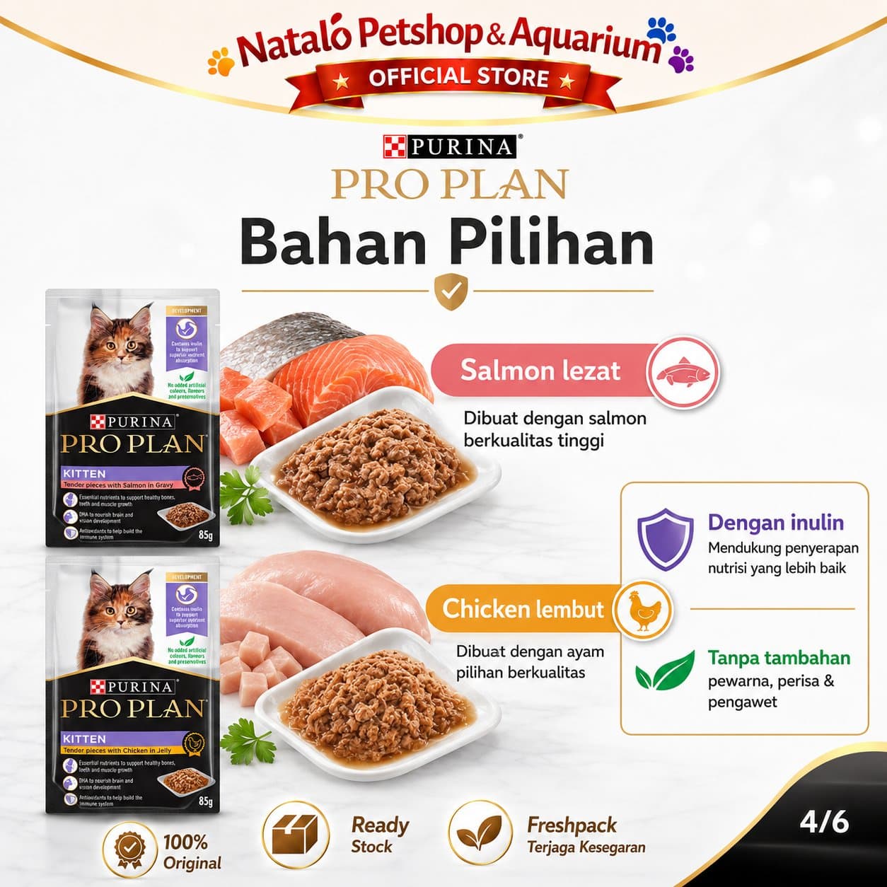PRO PLAN Kitten Chicken Jelly / Gravy Salmon Pouch Wet Food 85GR - Makanan Basah Saset Anak Kucing 85 GR - gambar 4
