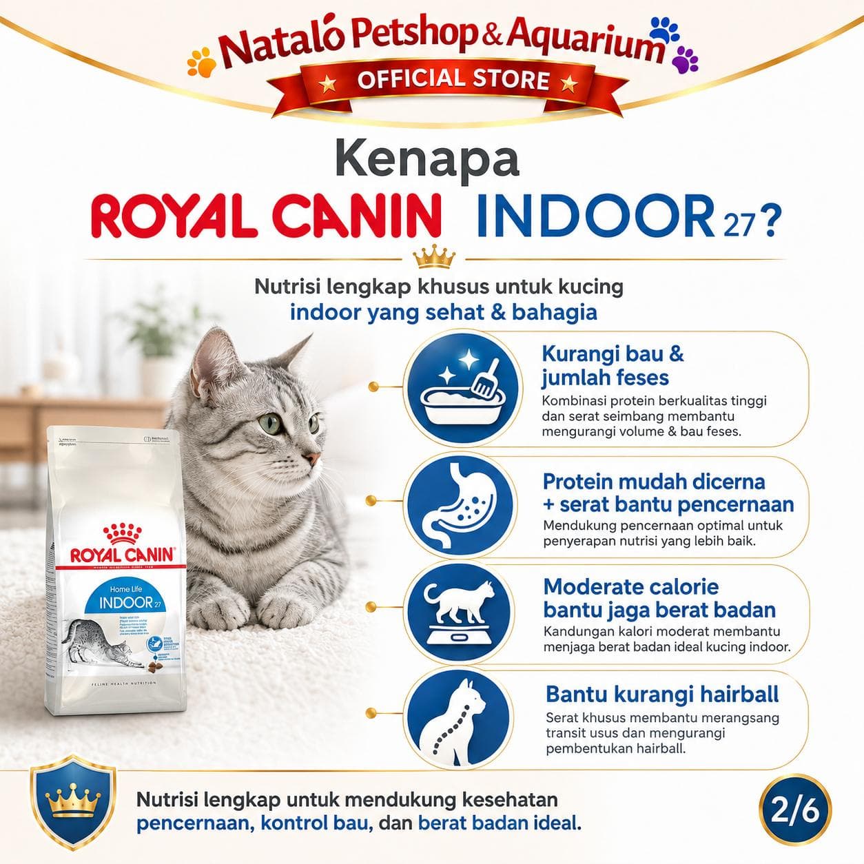 Royal Canin Home Life Indoor 27 Dry Cat Food 2KG - Makanan Kering Kucing Dewasa dalam Rumah 2 KG - gambar 2