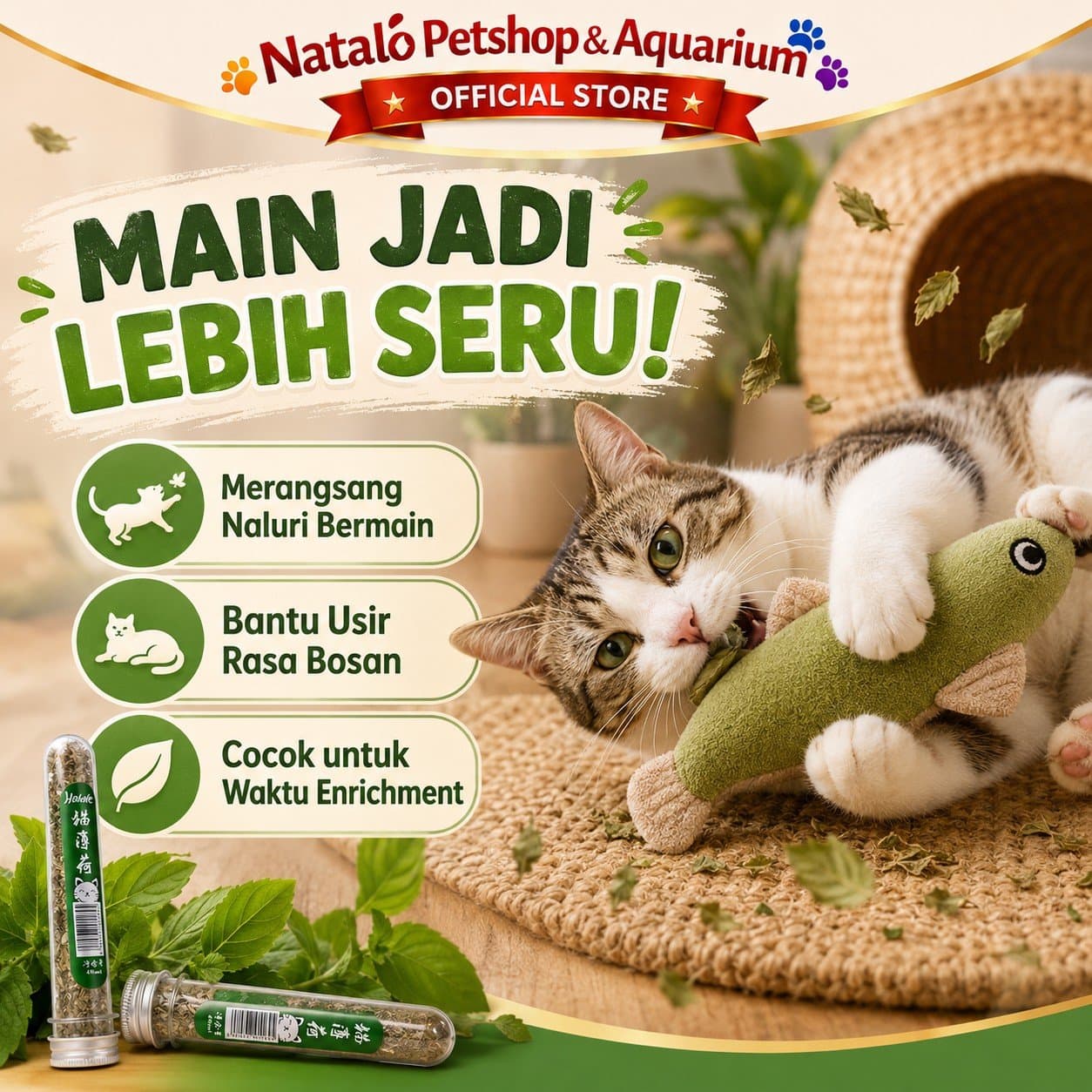 Daun Catnip 40ML Kucing Cat Kitten Tube Cat Nip Penenang Anti Stress Catnip tube / tabung /Cat Nip Kucing - gambar 2