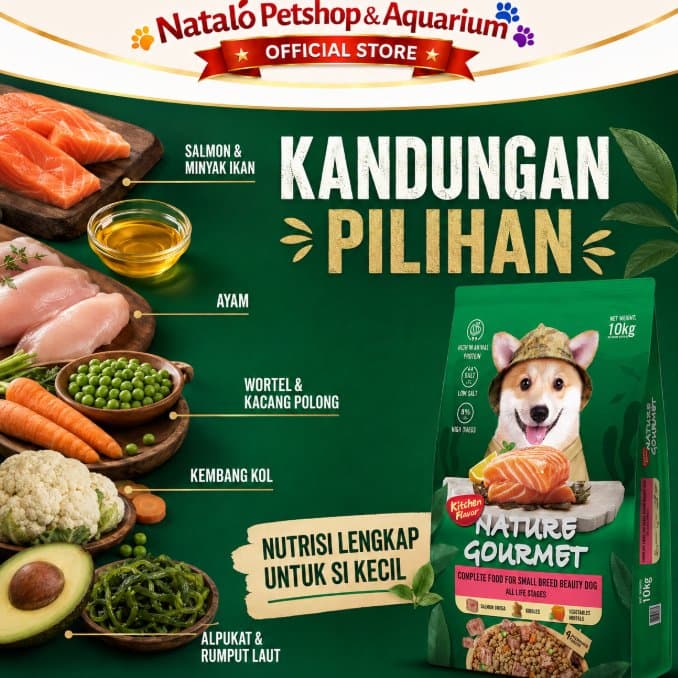 Kitchen Flavor Dog Small Breed SALMON 10KG Beauty Coat - Makanan Kering Anjing Beautifying Premium Food Kibble Kecil 10 KG Nature Gourmet All Life Stages - gambar 3