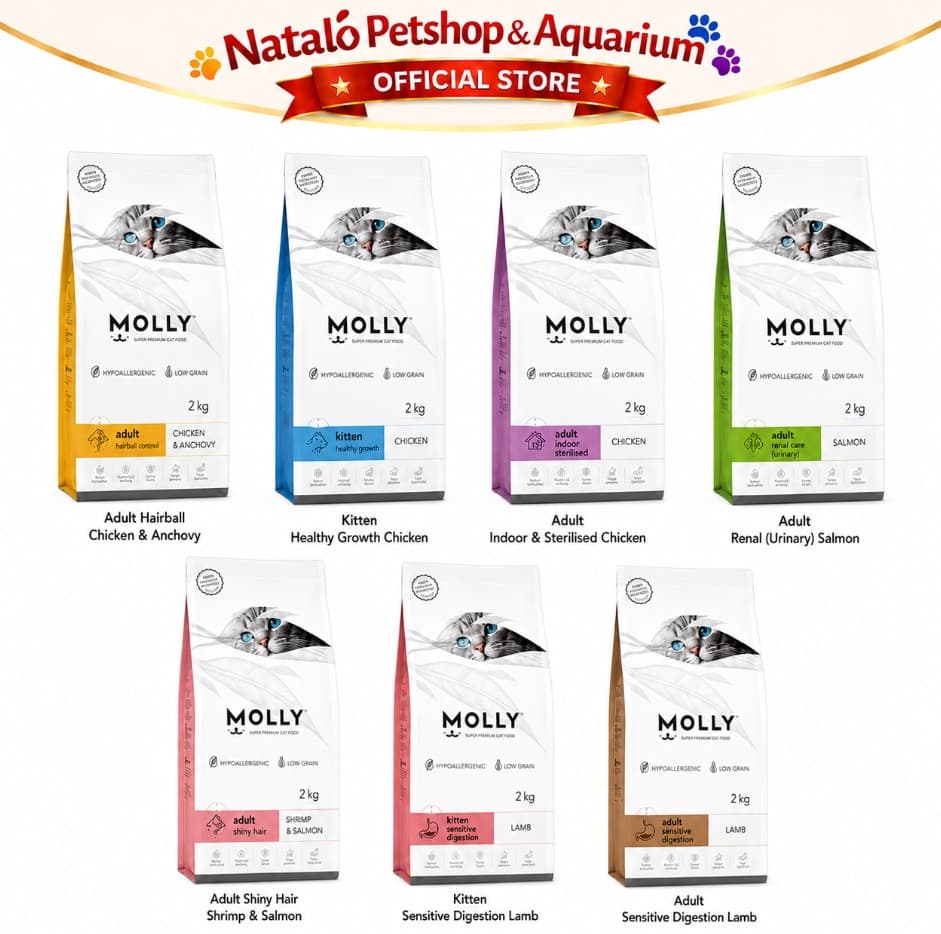 Molly Cat Food 2KG Super Premium Dry Food - Makanan Kucing Kering 2 KG Adult Kitten Chicken Salmon Lamb Urinary Mother Baby Hairball Indoor Sensitive Digestion - gambar 5