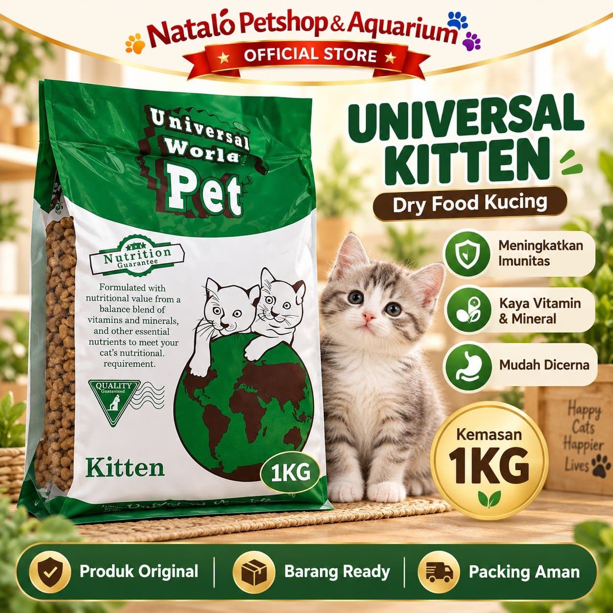 Universal World Pet Kitten 1KG Dry Cat Food - Makanan Kering Anak Kucing 1 KG - gambar 3