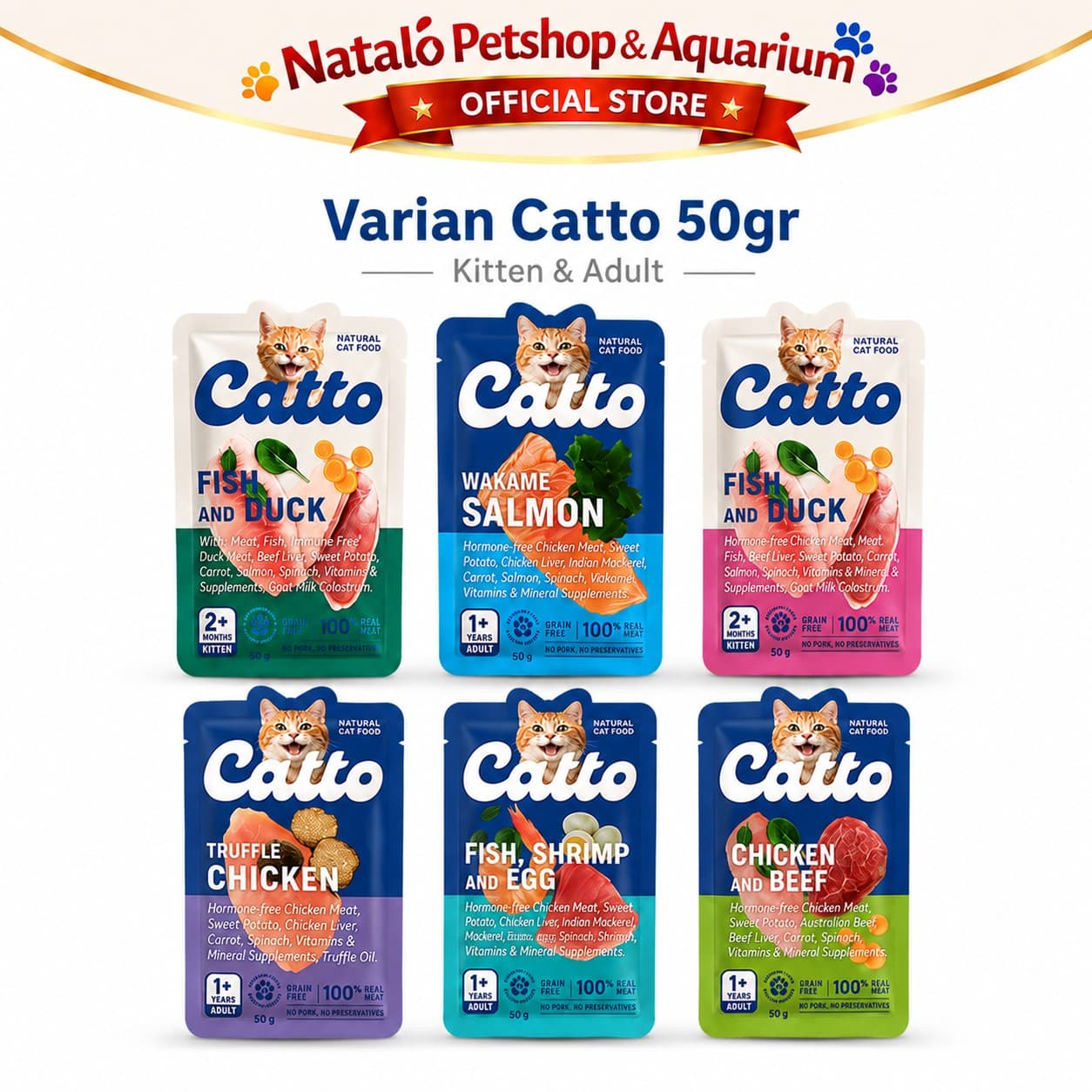 Catto Natural Wet Kitten and Adult Pouch Cat Food 50GR - Makanan Basah Saset Anak dan Kucing Dewasa 50 GR - gambar 6