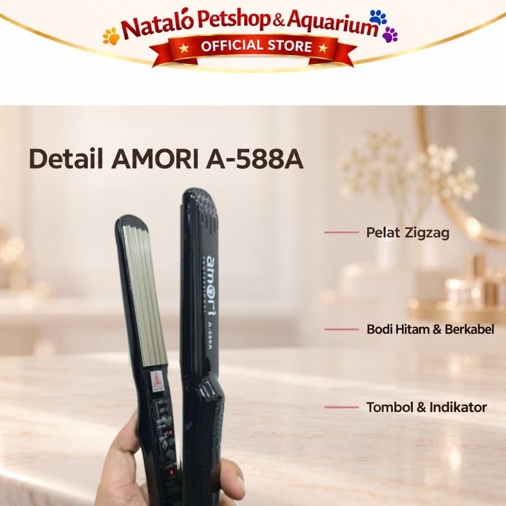 Catokan Rambut AMORI A-588A Baba Genteng Zigzag - Pengembang Rambut, Hair Crimper Atur Suhu - gambar 4