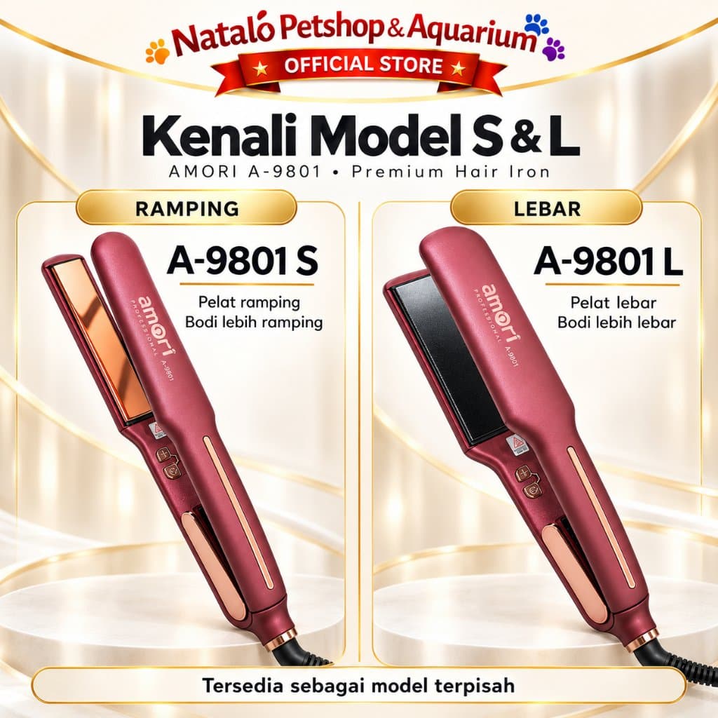 AMORI A9801S A9801L Catokan Pelurus Rambut Profesional 75W Premium Hair Iron Plat Slim & Lebar - gambar 6