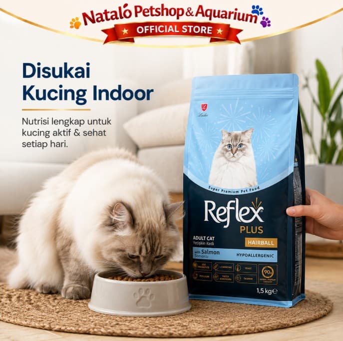 Reflex Plus Adult Cat Hairball & Indoor 1.5KG / Salmon Formula - Makanan Kucing Dewasa Super Premium rasa ikan - gambar 5