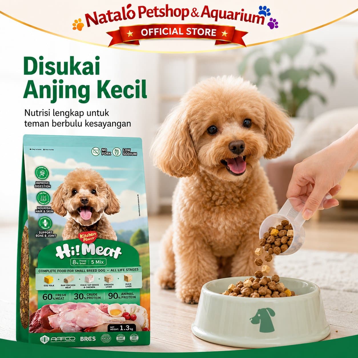 Kitchen Flavor Hi!Meat Complete Dog Food for Small Breed All Life Stages 1.3KG - Makanan Anjing Semua Umur Ras Kecil Mini Hi Meat / Hi-Meat / Hi! Meat / Himeat 1.3 KG - gambar 5