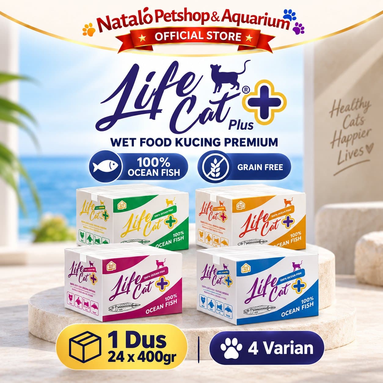 Life Cat Plus + 1 DUS (24pcs x 400gr) Wet Cat Food for Kitten & Adult - Makanan Basah Kaleng Lifecat Kucing Semua Tahap Usia / Umur - gambar 1