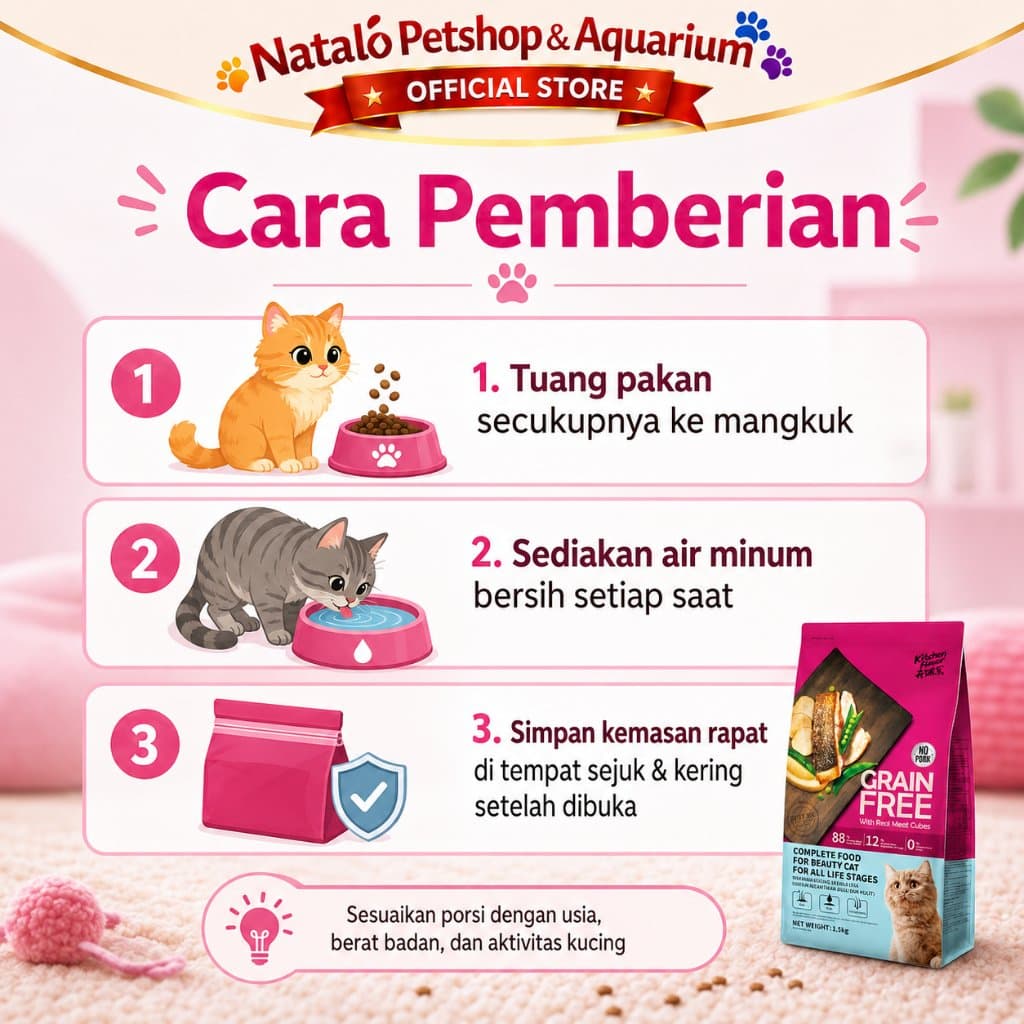 Kitchen Flavor Grain Free Beauty Cat Food 8 KG - Makanan Kucing Semua Umur untuk Kecantikan Bulu dan Kulit Freshpack 8KG - gambar 3