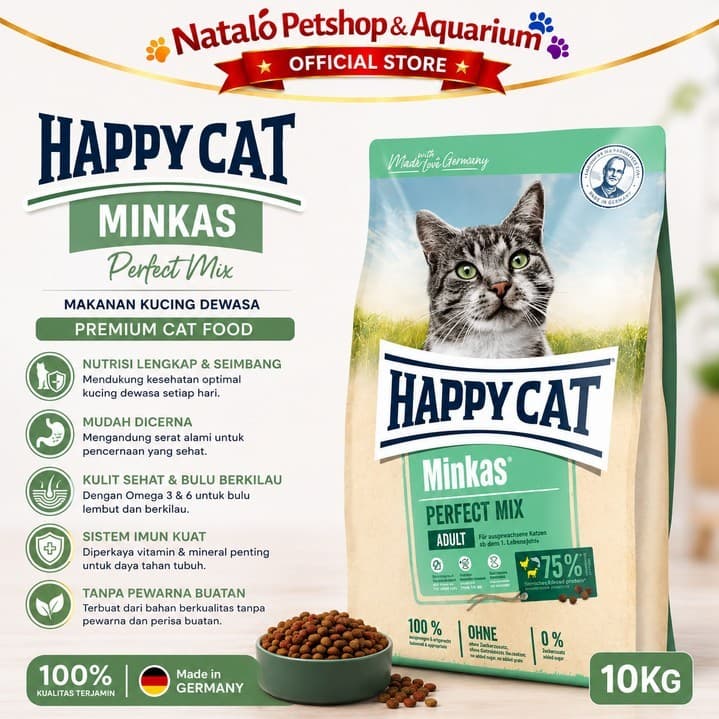 Happy Cat Minkas Perfect Mix 10KG Adult Dry Cat Food - Makanan Kering Kucing Dewasa