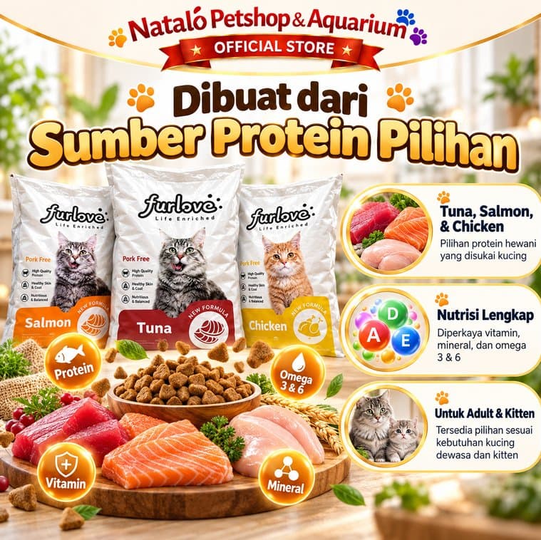 Furlove Dry Cat Food 20KG 1 Sak Isi 20pcs x 1KG Makanan Kucing Kering Adult Kitten Tuna Salmon Chicken Freshpack - gambar 4