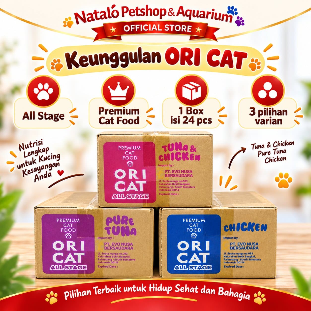 ORICAT Pouch Wet Cat food 1 BOX isi (24pcs x 80gr) All Life Stages - Makanan Basah Saset ORI CAT untuk Kucing Semua Tahap Usia - gambar 2