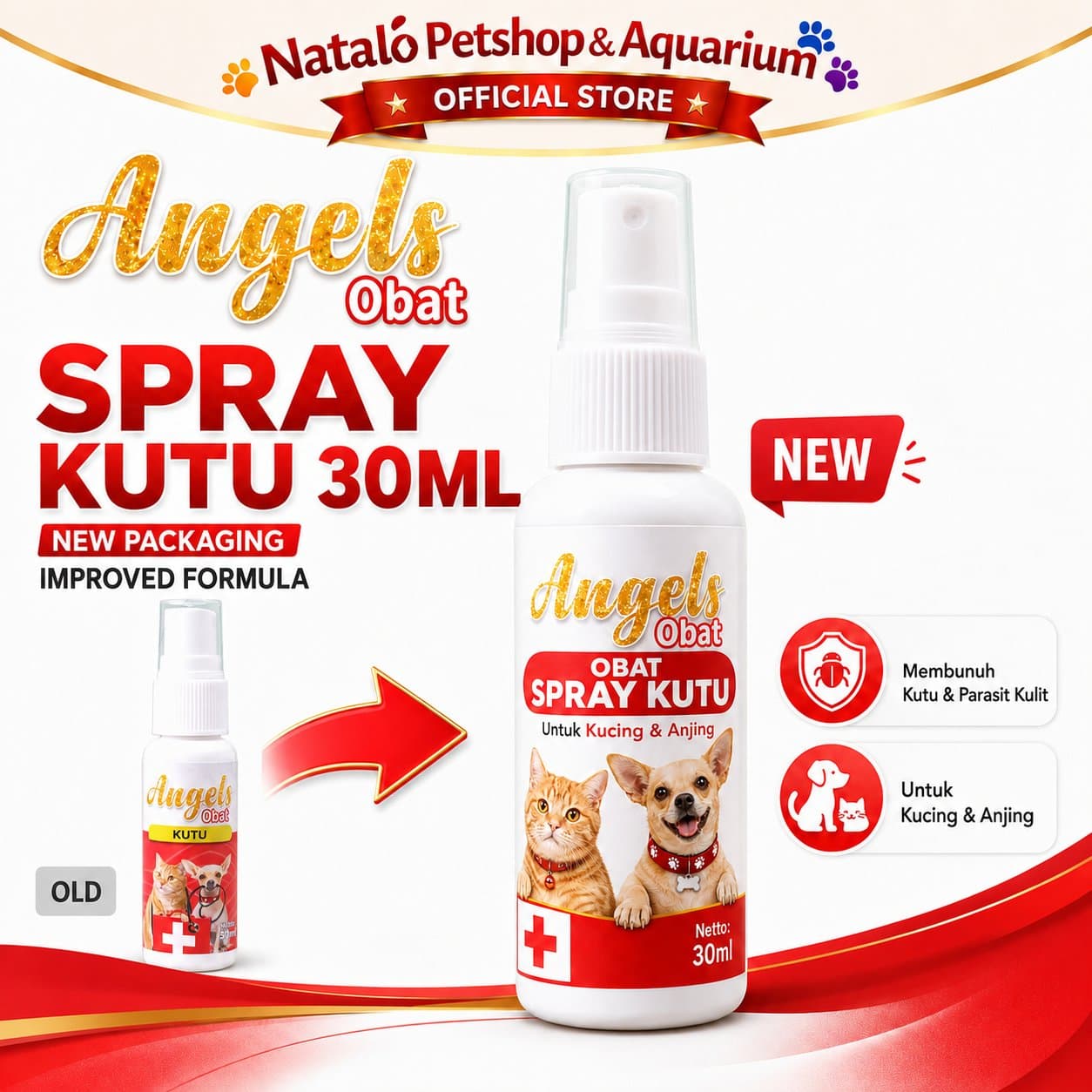 Angels Obat Kutu Hewan 30ML Spray Kucing Anjing Semprot Anti Flea & Tick Tungau Parasit - gambar 1