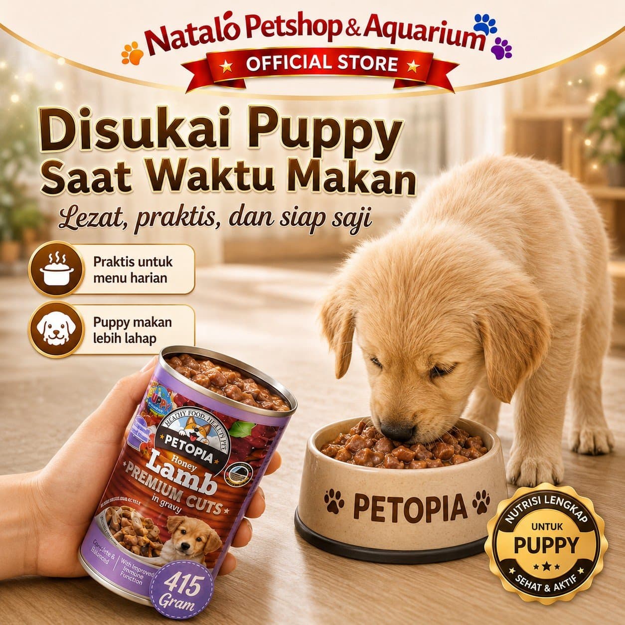 Petopia Premium Cuts in Gravy Puppy 415GR Dog Wet Food - Makanan Basah Kaleng Anjing 415 GR Premium - gambar 5