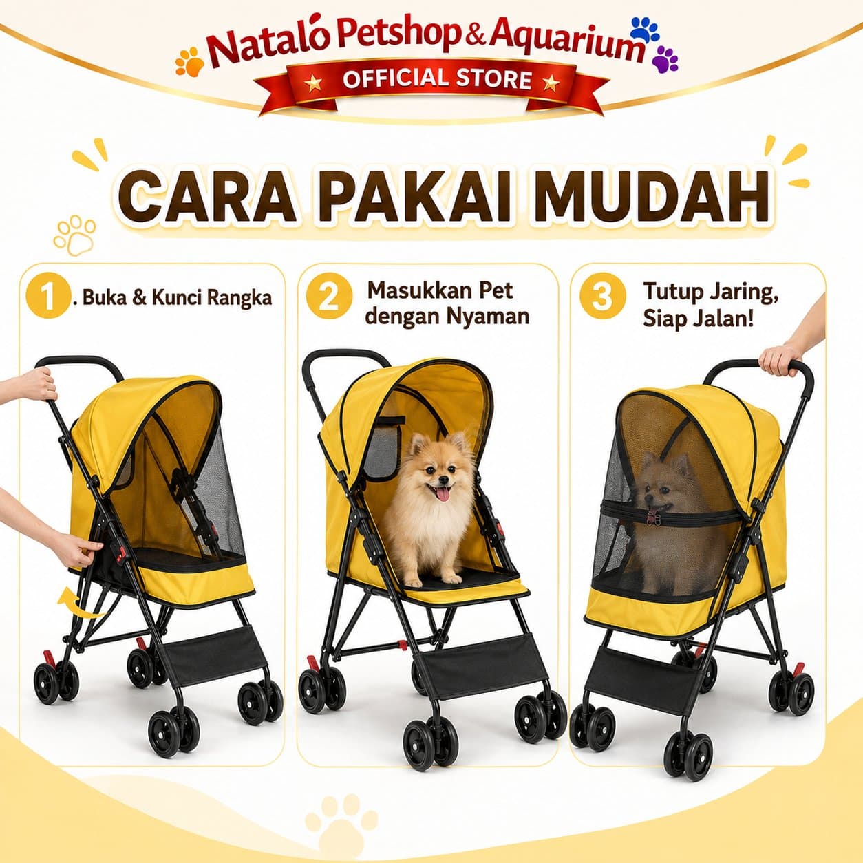 PET STROLLER FOR PET 304 - Cargo / Kennel Buat Jalan Jalan Hewan/ Cat Dog Rabbit / Stroler Kucing Anjing Kelinci - Kotak Roda Bahan Kain Premium / Foldable / Bisa Di Lipat - gambar 3