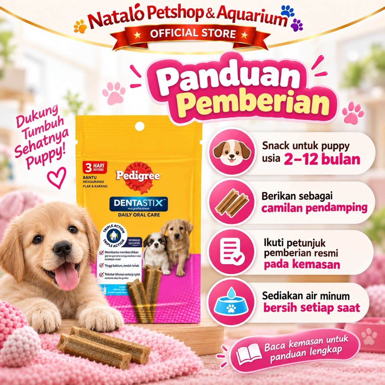 Pedigree Dentastix Baby Puppy Original 25gr Snack Anak Anjing Usia 4-12 Bulan Dental Stick Camilan Pembersih Gigi Bantu Kurangi Karang Gigi dan Menjaga Kesehatan Gusi - gambar 3
