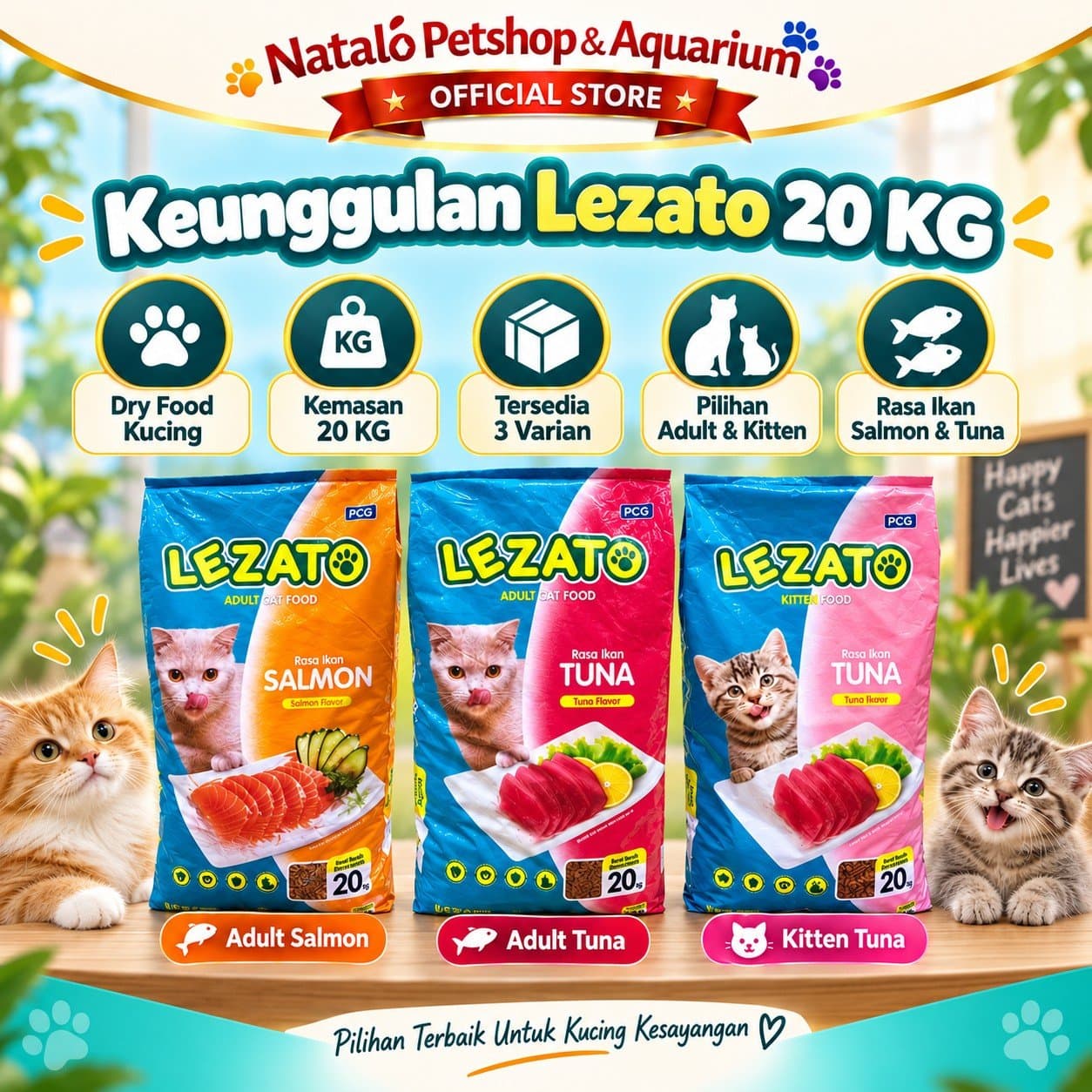 Lezato Adult Dry Cat Food Tuna / Salmon 20KG - Makanan Kering Kucing Dewasa Ekonomis 20 KG - gambar 2