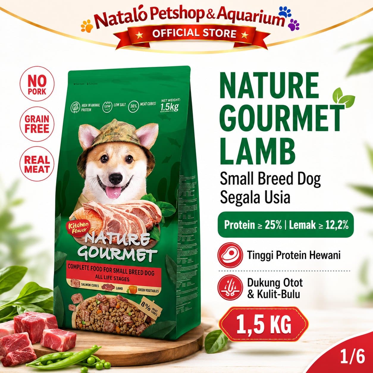Kitchen Flavor Nature Gourmet Complete Food for Small Breed Dog Lamb All Life Stages 1.5KG - Makanan Anjing Semua Umur Rasa Domba 1.5 KG - gambar 1