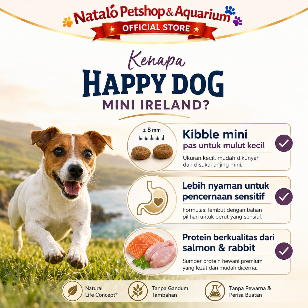 Happy Dog Sensible Mini Ireland Salmon & Rabbit 4KG Small Breed Adult Dog Food - Makanan Anjing Dewasa Ras Mini Irland Super Premium 4 KG - gambar 2