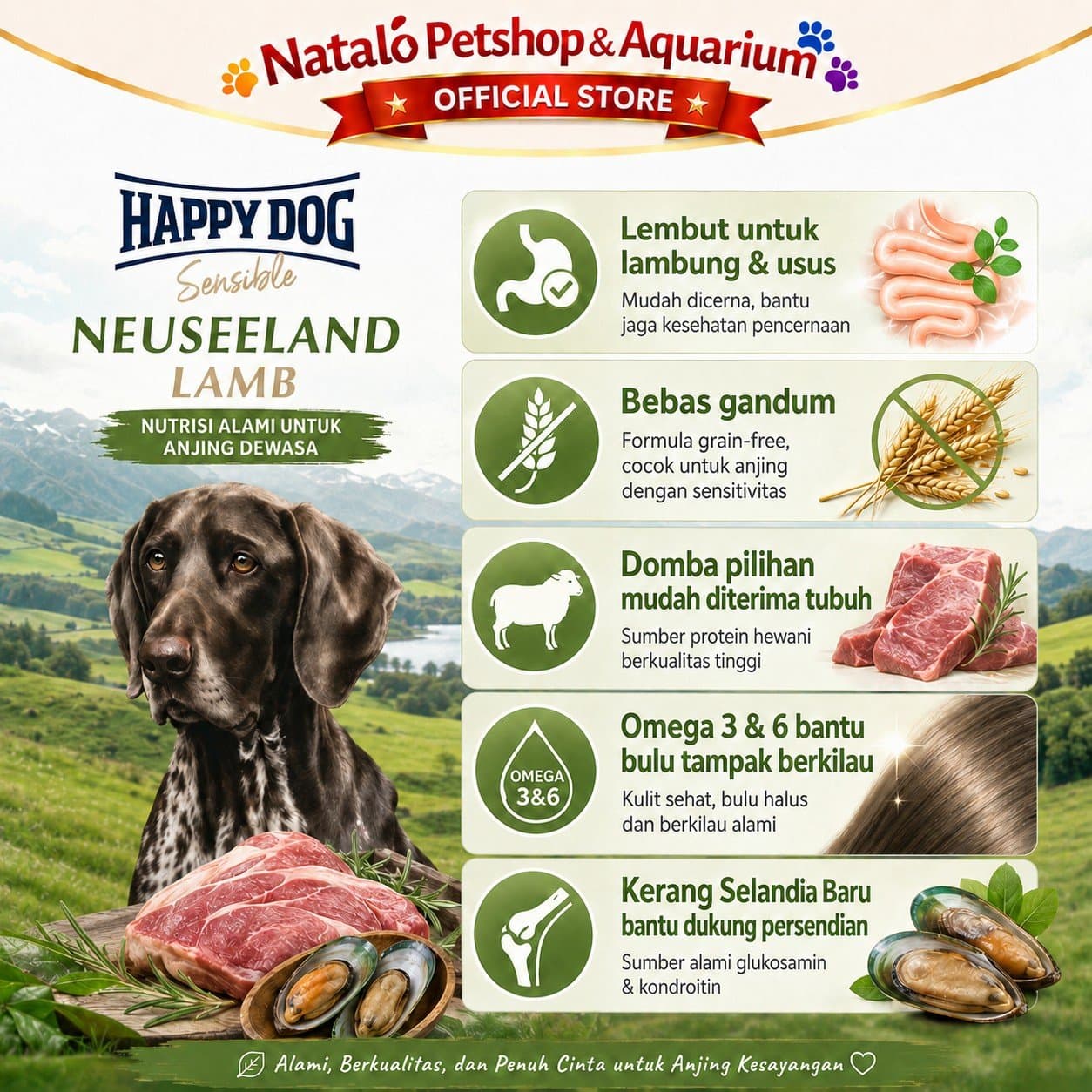 Happy Dog Sensible Neuseeland Lamb 4 KG Adult Dog Food - Makanan Anjing Dewasa Ras Besar Rasa Domba 4KG Super Premium - gambar 2