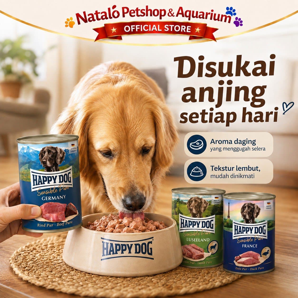 Happy Dog Sensible Pure Canned Adult Dog Wet Food 400GR - Makanan Basah Anjing Dewasa 400 GR - Germany / Neuseeland / Texas / France / Italy - Beef / Lamb / Turkey / Duck / Buffalo - gambar 5