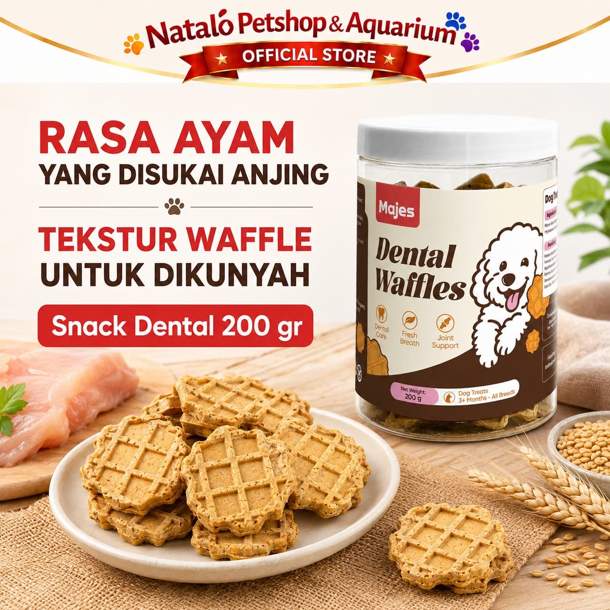Majes Dental Waffles 200GR for Puppy and Adult Dog - Dental Biscuit - Snack Karang Gigi untuk Anak dan Anjing Dewasa 200 GR - gambar 4