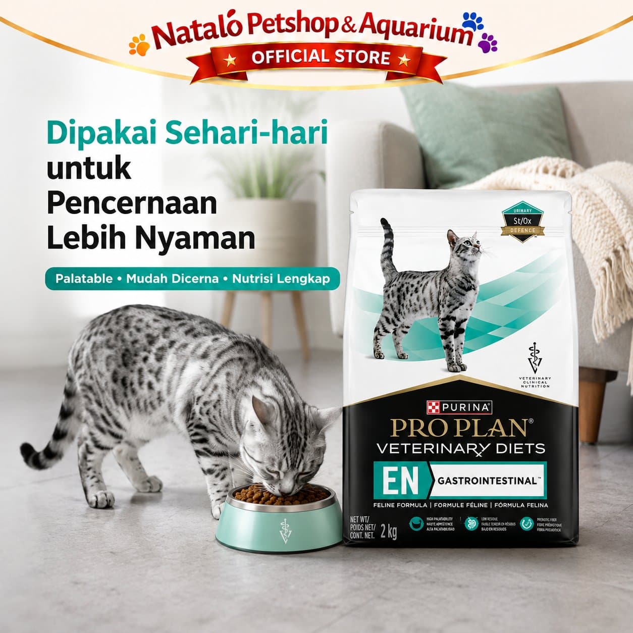 Pro Plan Gastrointestinal 2 KG - Makanan Kucing Dewasa PROPLAN untuk Pencernaan Mencret Diare Freshpack 2KG / Gastro Intestinal Cat - Veterinary Diets Dry Food - gambar 5