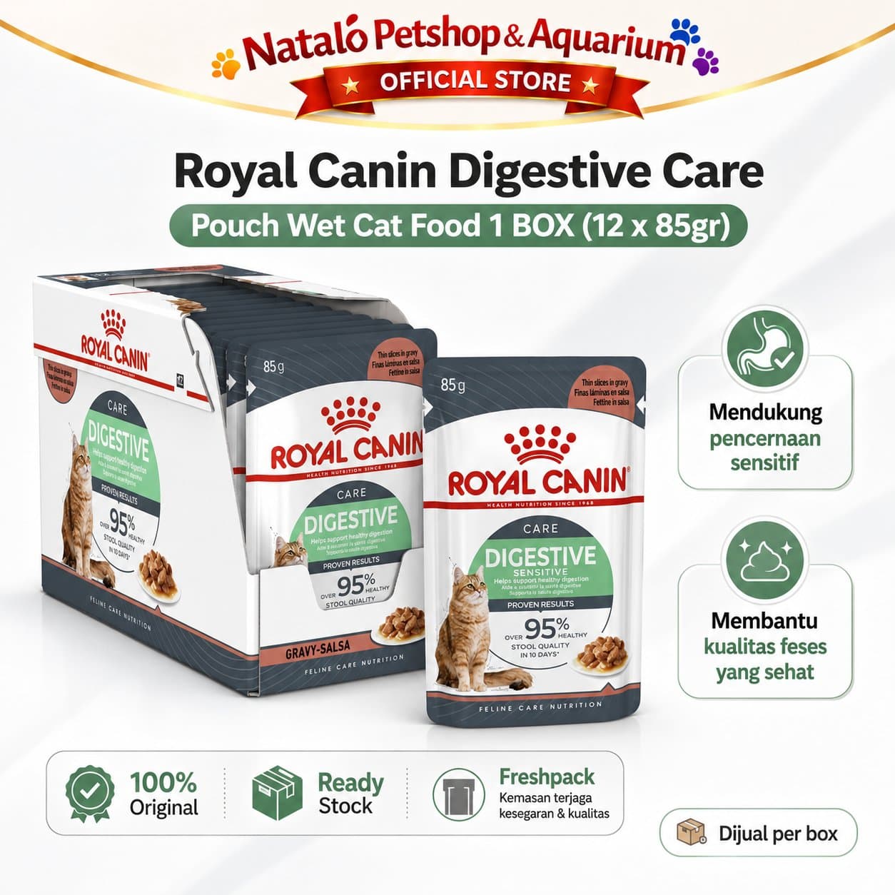 Royal Canin Digestive Care Pouch Wet Cat Food 1 BOX isi (12pcs X 85gr) - Makanan Basah Saset Kucing untuk Pencernaan - gambar 1