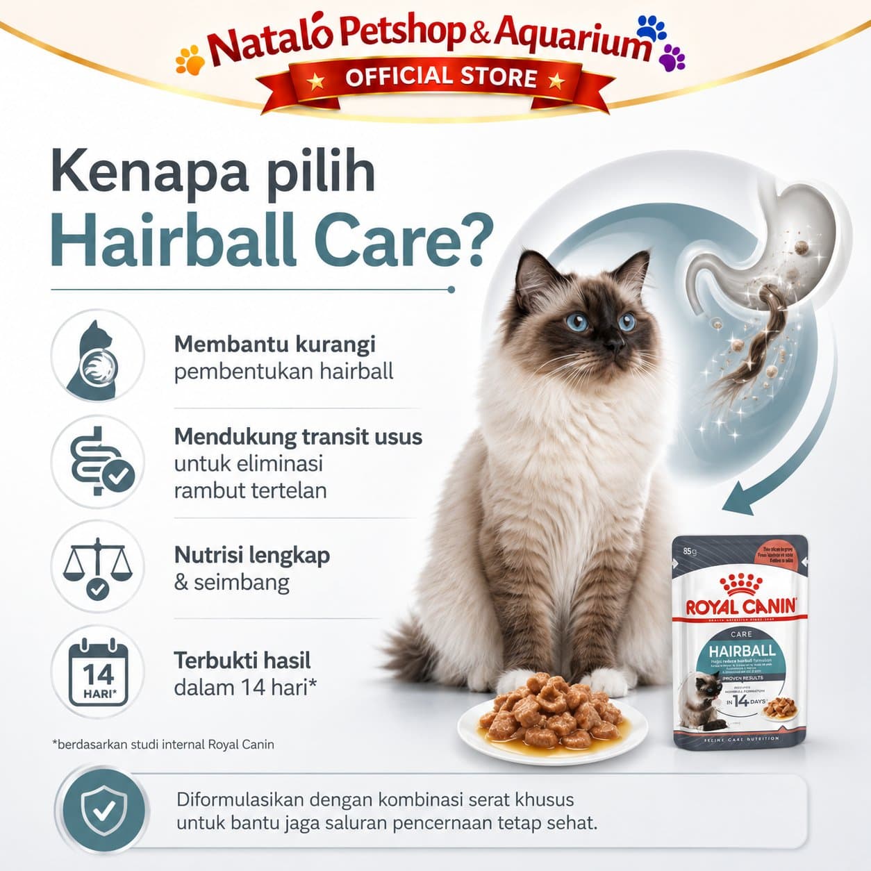 Royal Canin Hairball Care Pouch Cat Wet Food 85GR - Makanan Basah Saset Kucing untuk Hair Ball 85 GR - gambar 2