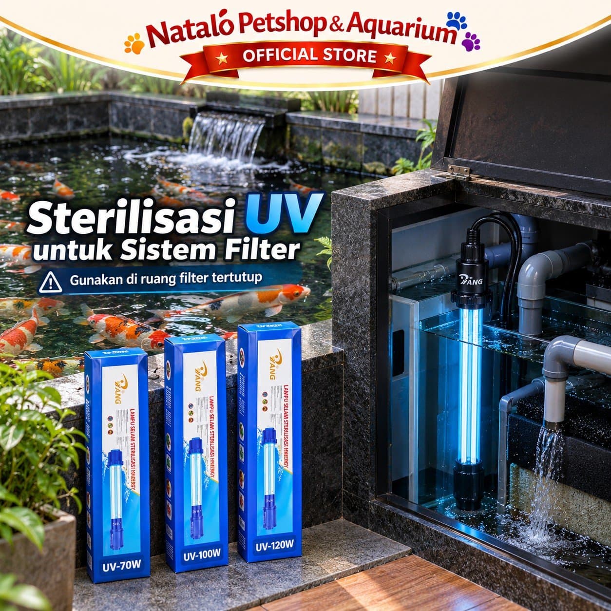 YANG Lampu UV Sterilizer Celup Kolam Koi Aquarium 70 Watt 100 Watt 120 Watt UV Light Ultraviolet Sterilisasi Air Anti Alga Air Hijau Untuk Filter Kolam Ikan - gambar 5