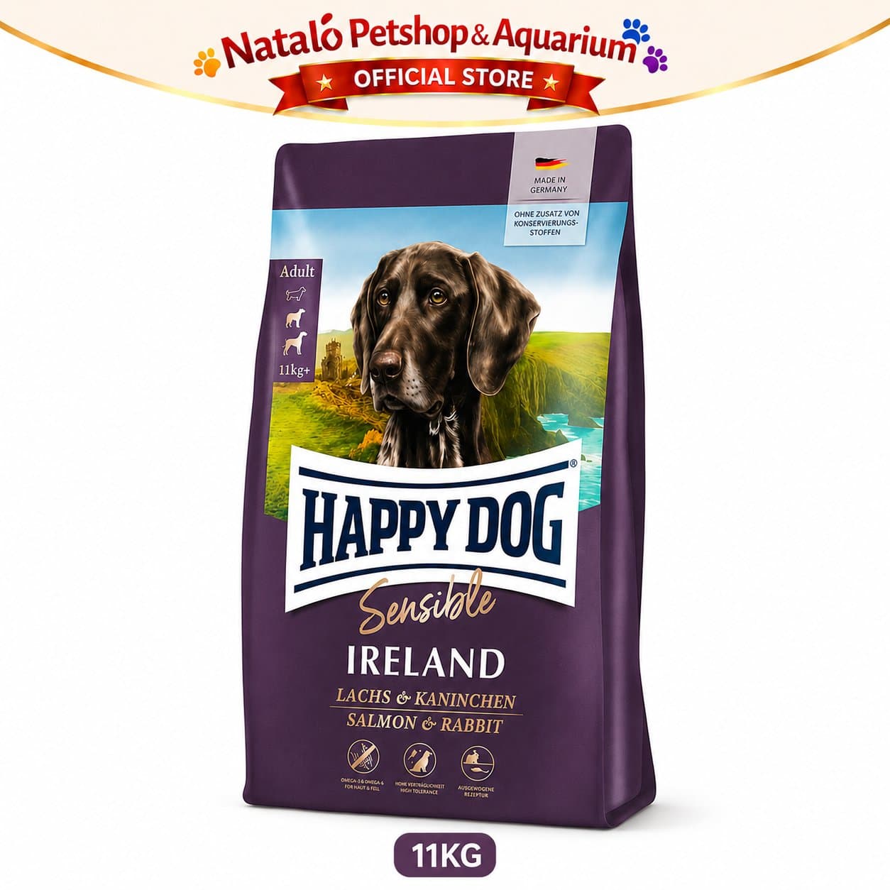 Happy Dog Sensible Ireland 11KG Medium Large Breed Adult Dog Food Salmon & Rabbit - Makanan Anjing Dewasa Irland Ras Besar Super Premium 11 KG - gambar 6