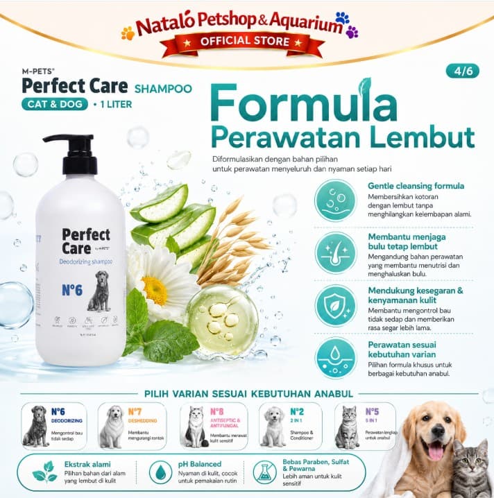 Perfect Care Dog Shampoo 1LT By M-Pets / Sampo Sabun 1 Liter / LT untuk Anjing / Frequest Use Long Shorthair Deodorizing Deshedding Antiseptic Antifungal 2in1 5in1 Rontok Jamur Wangi - gambar 4