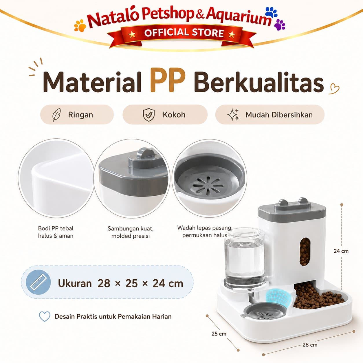 Dispenser 2in1 DC 168 - Tempat Makan Minum Hewan Peliharaan Kucing Anjing Pet Food Water - gambar 4