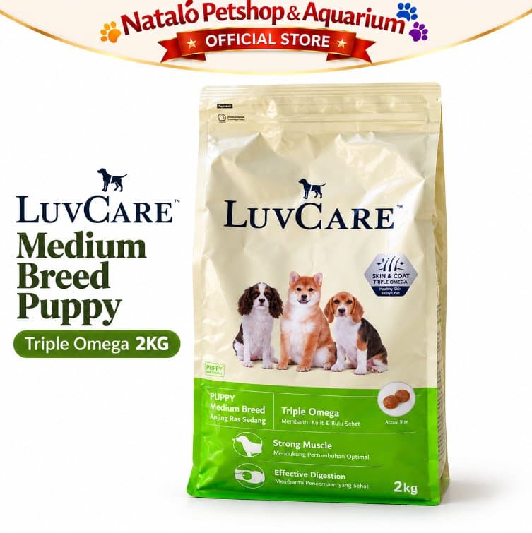 Luv Care Puppy Medium Breed Triple Omega 2KG Makanan Anjing Puppy Dry Food Kulit Bulu Pencernaan - gambar 6