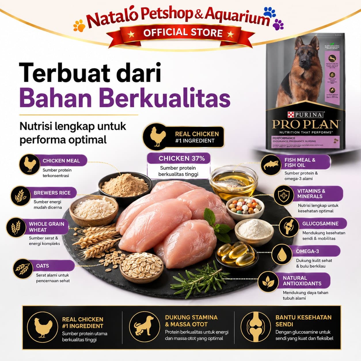 PRO PLAN Performance All Age & All Size 20KG Dog Food Chicken Formula - Makanan Anjing Semua Umur dan Jenis Ras untuk Performa / Aktif / Pekerja / Daya Tahan / Hamil Menyusui 20 KG - gambar 4